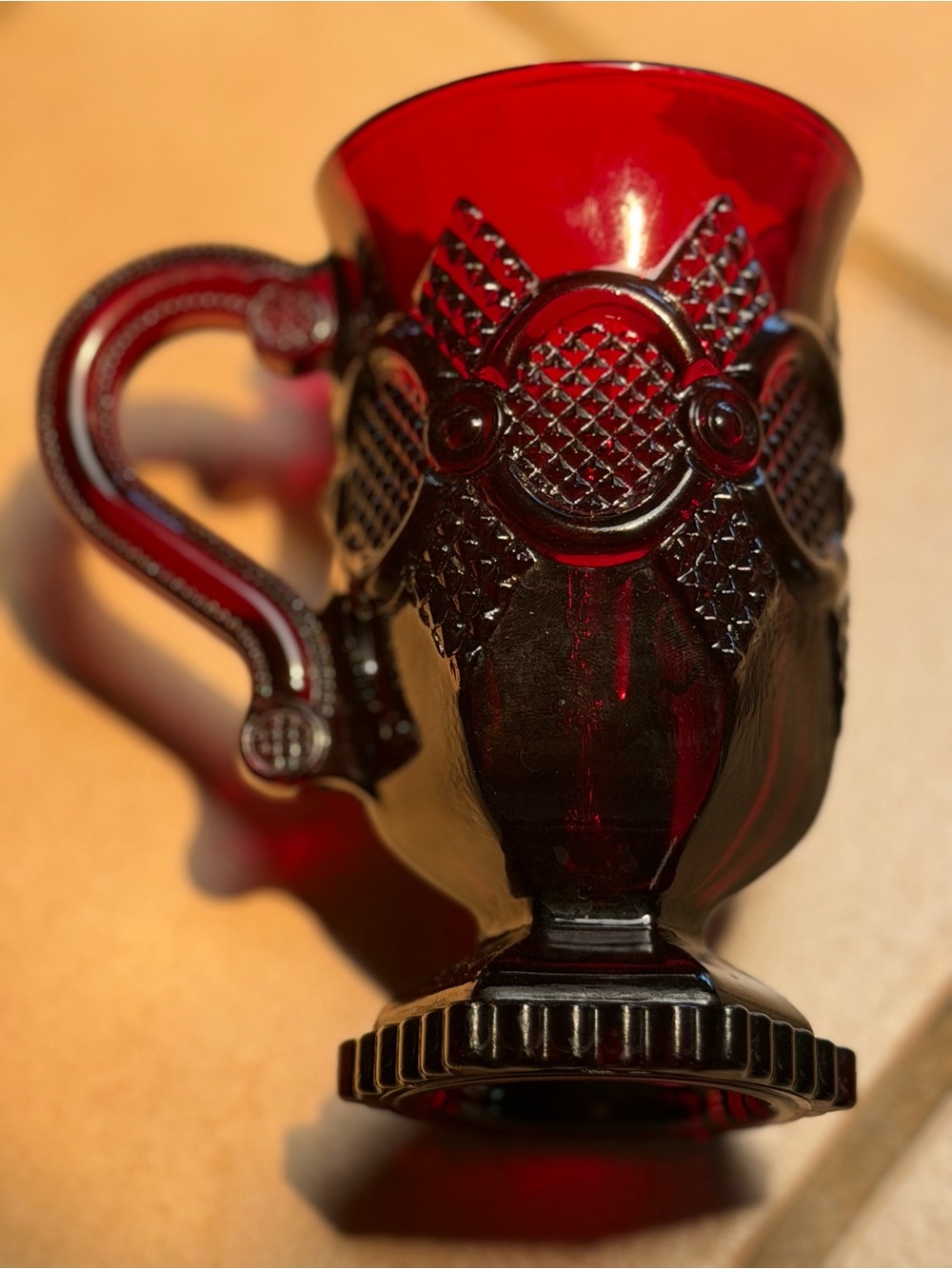 AVON Ruby Red Cape Cod Footed Pedestal Mug Holiday Collectable - Picture 2 of 10